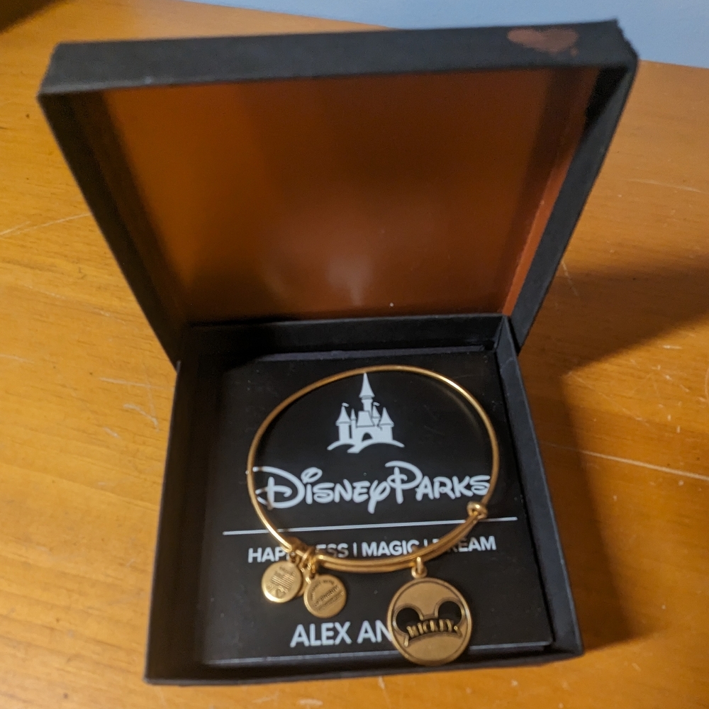 Disney Alex and Ani Mickey Ear Hat Gold Charm Bangle Bracelet